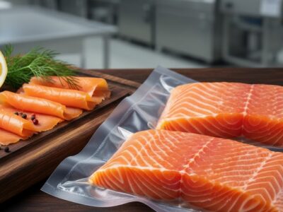 Працівник на пакуванні лосося